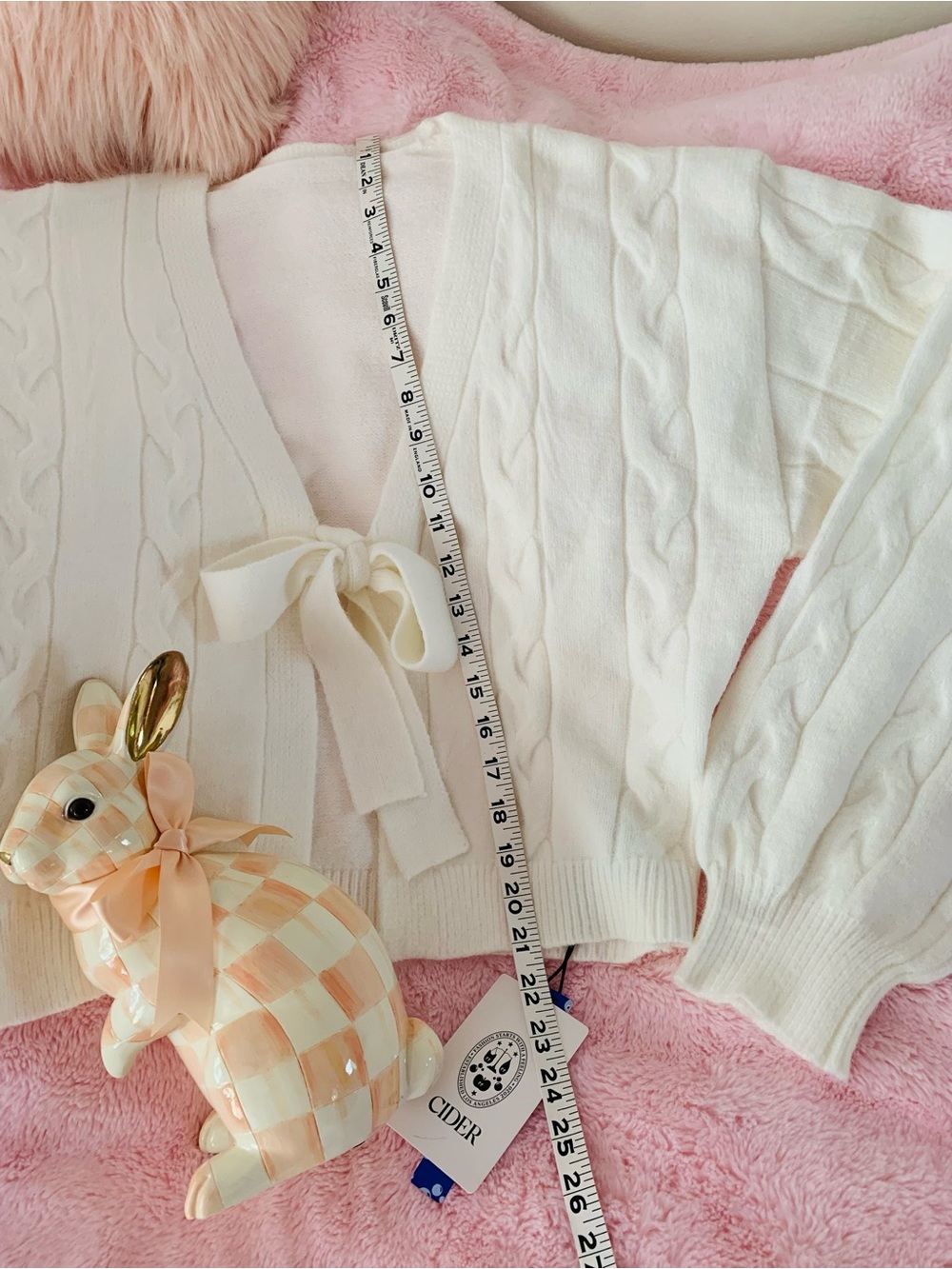 Cider Cable Knit  Bow Tie Front Cardigan Bunny Soft White XL Cozy Romantic - Picture 8 of 15